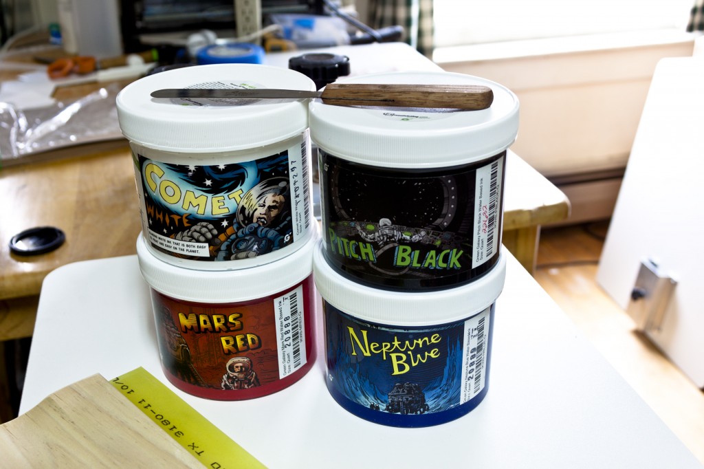 The first four Green Galaxy water-based screenprinting inks.